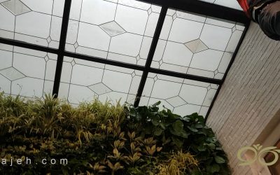 سقف پاسیو ; طراحی و ساخت سقف پاسیو با شیشه های تزئینی استین گلس + فیلم